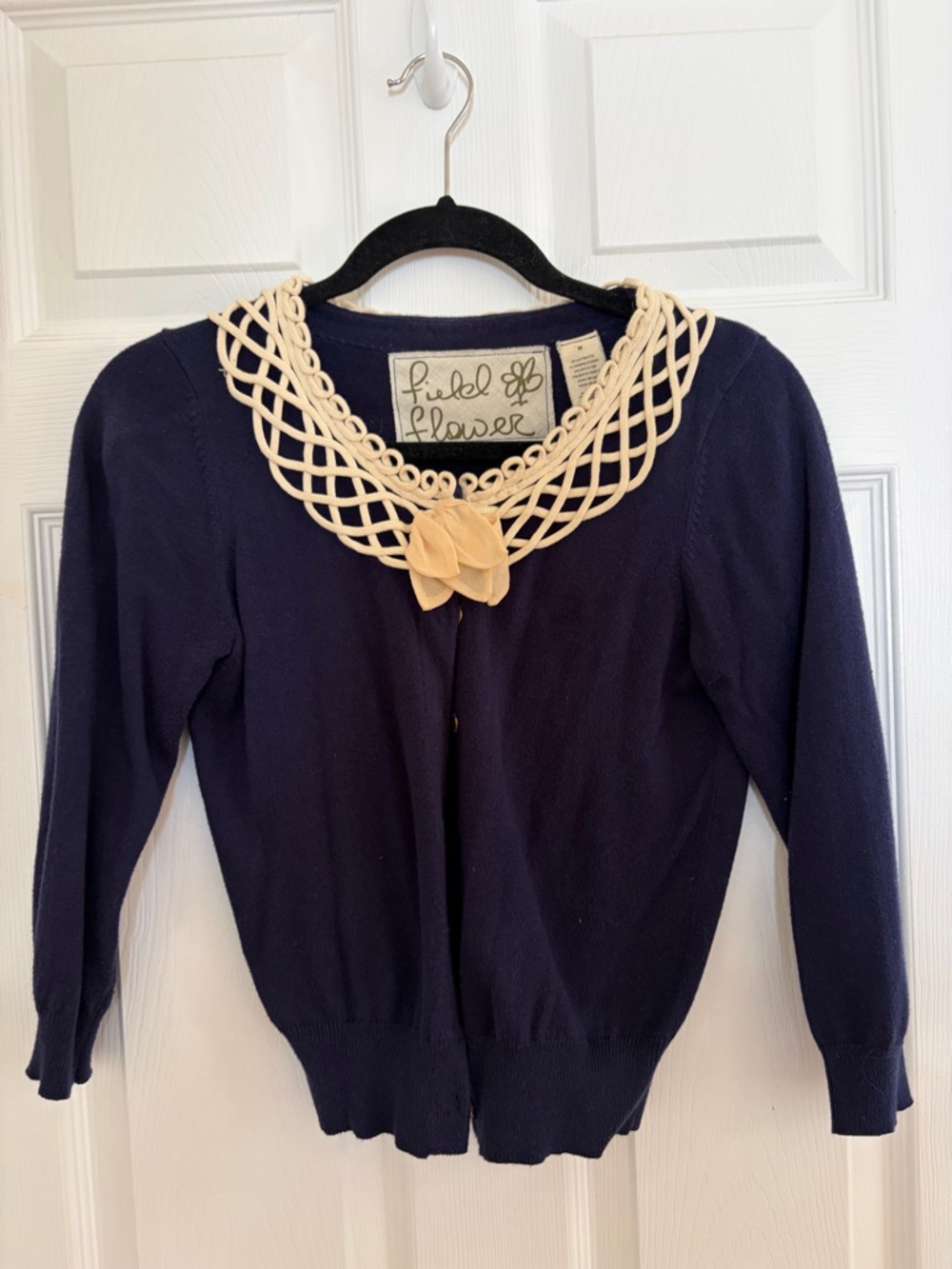 Vintage Anthropologie field and flower Navy Knit Cardigan medium